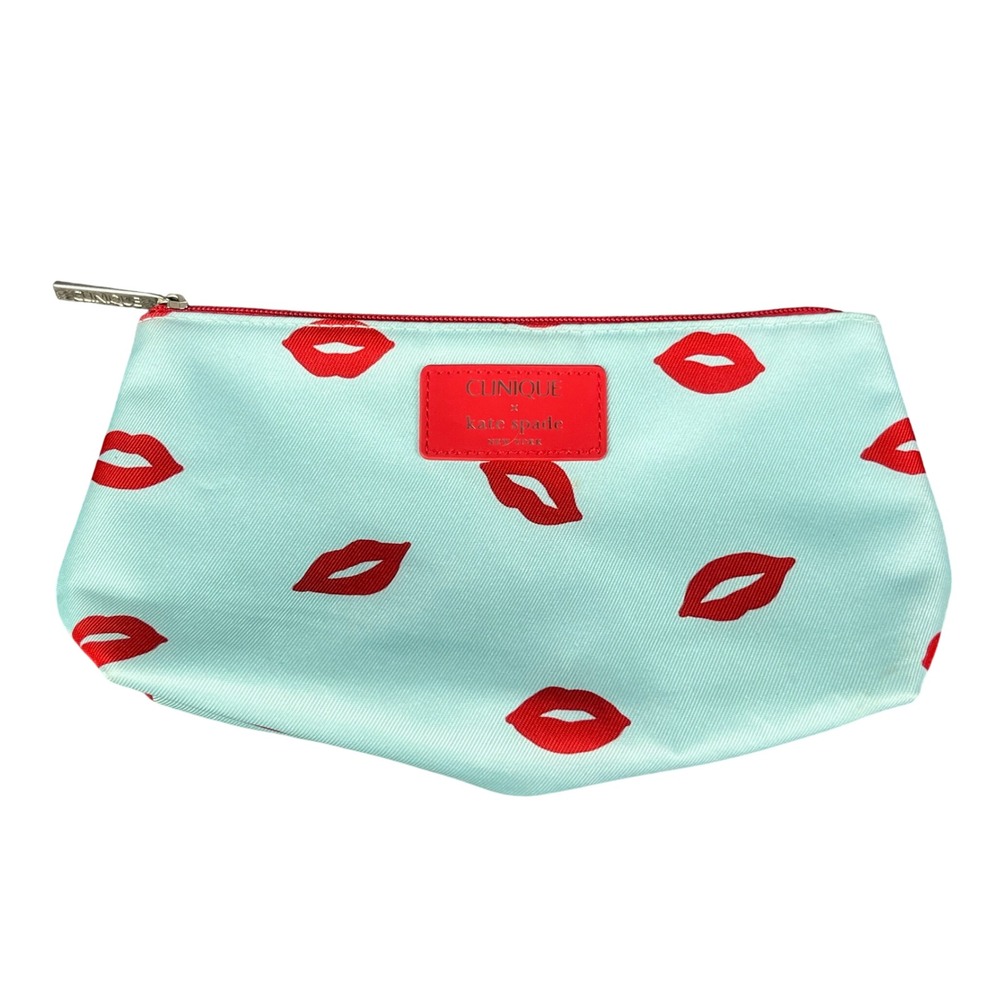Clinique x Kate Spade New York Mint Green Red Lip Print Makeup Bag Pouch